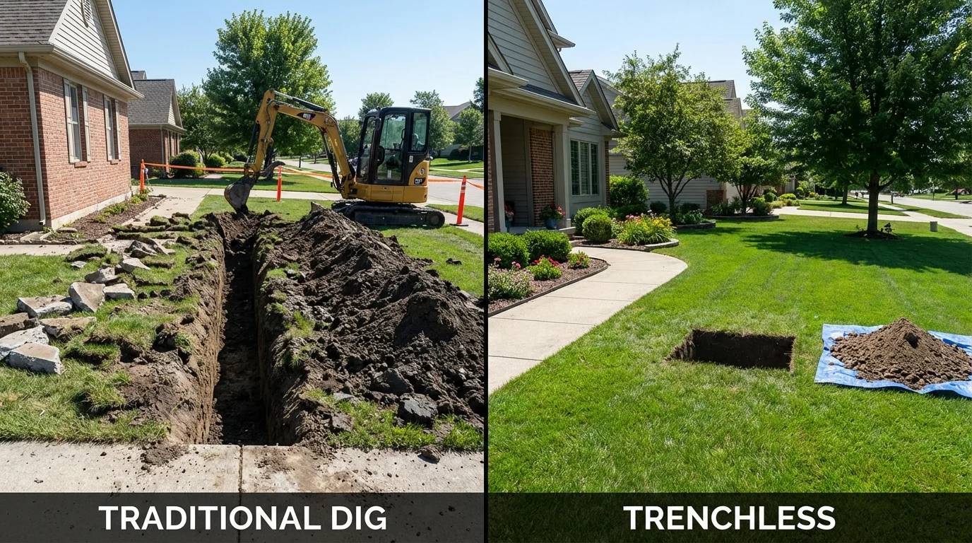 Trenchless sewer repair with minimal yard damage versus traditional excavation in Scobey, MT